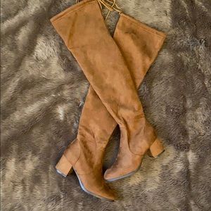 NWOT over the knee tan boots with Low heel